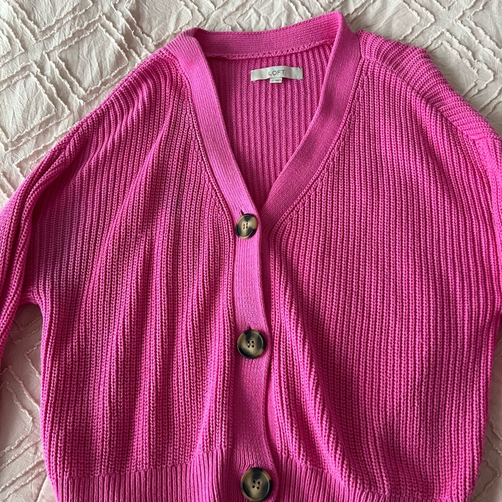 Pink Ribbed Cardigan with Button Detail - Picture 2 of 3